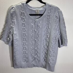 Joie Light Blue Knit Cardigan Top M Short Sleeve Button Front Textured